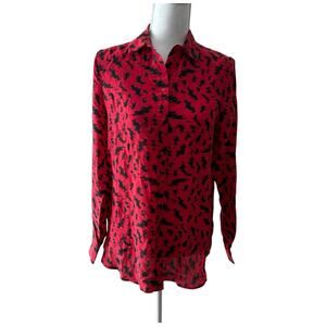 Zoe Karssen Electrical All Over Relaxed Fit Silk Long Sleeve Shirt In Berry Sz S